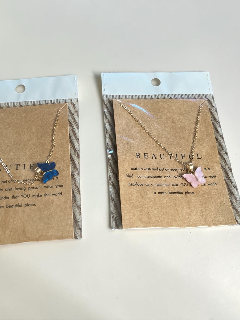 Delicate Butterfly Pendant Necklace - Pink or Blue Options